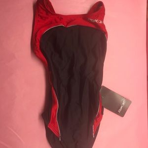 Rbk reebok black red one piece kids swimsuit swim team 22 us girl 6 new with tag